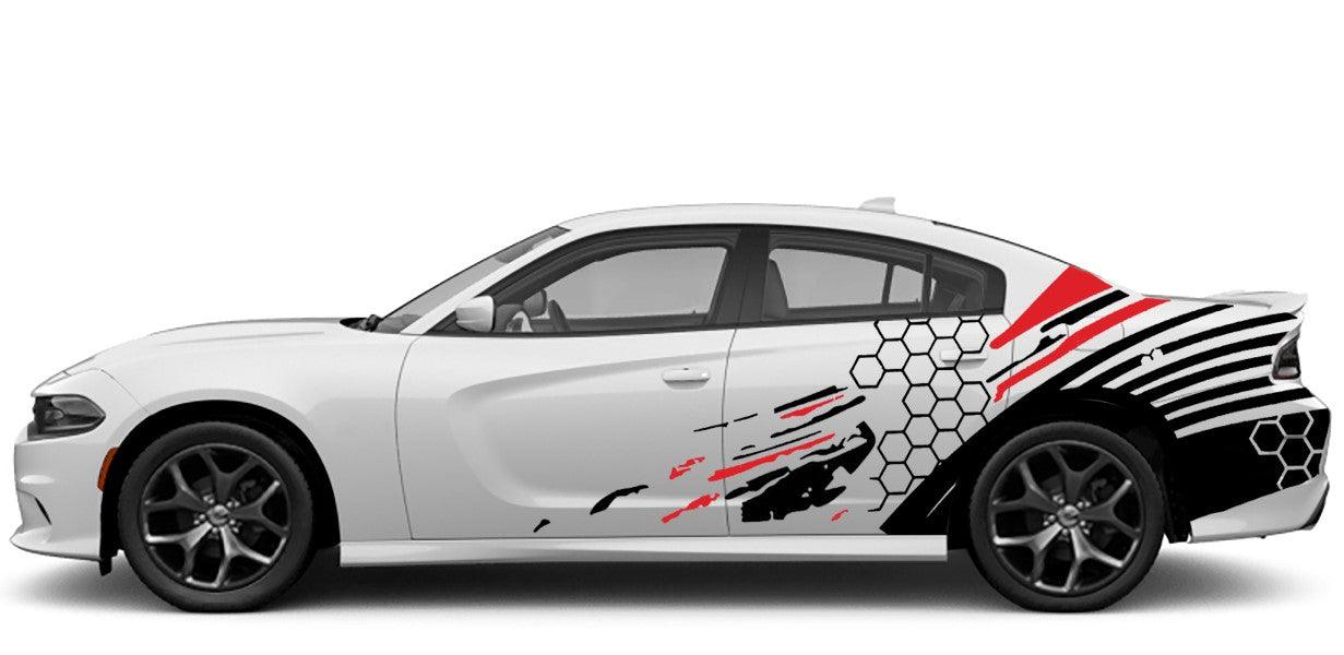 Dodge Charger HoneyComb Side Grunge Decals (Pair) : Vinyl Graphics Kit Fits (2015-2023)