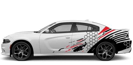 Dodge Charger HoneyComb Side Grunge Decals (Pair) : Vinyl Graphics Kit Fits (2015-2023)