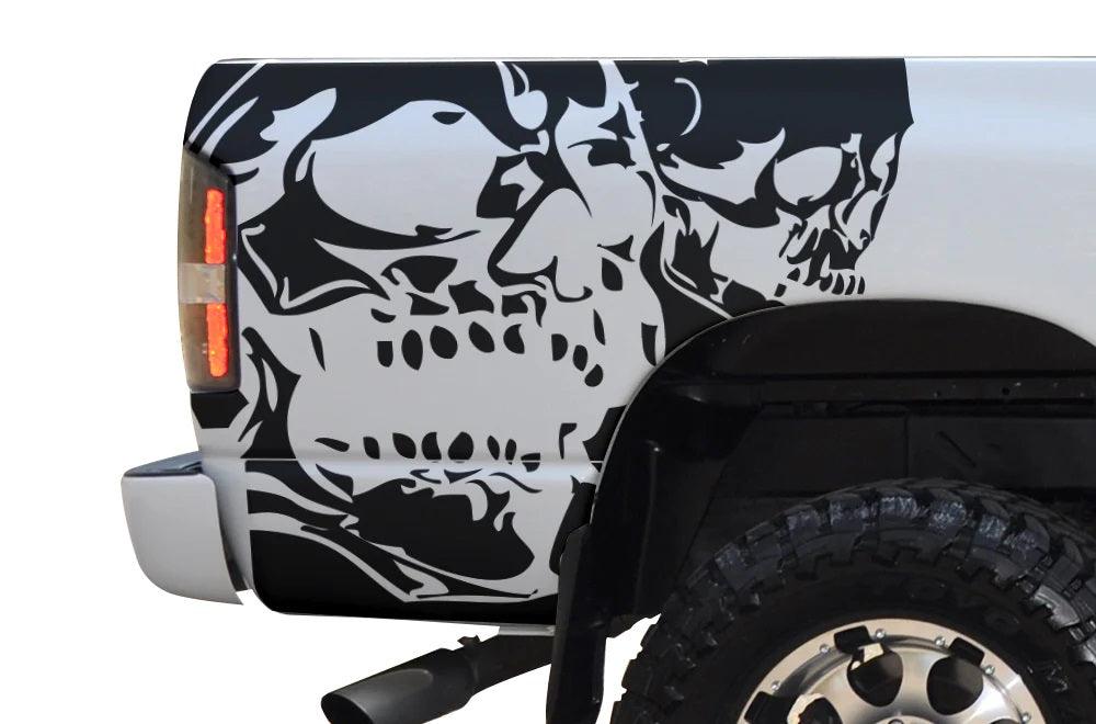Dodge Ram Double Skull Bed Decals (Pair) : Vinyl Graphics Kit Fits (2002-2008)
