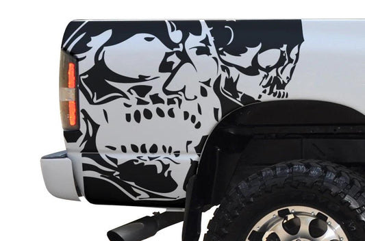 Dodge Ram Double Skull Bed Decals (Pair) : Vinyl Graphics Kit Fits (2002-2008)