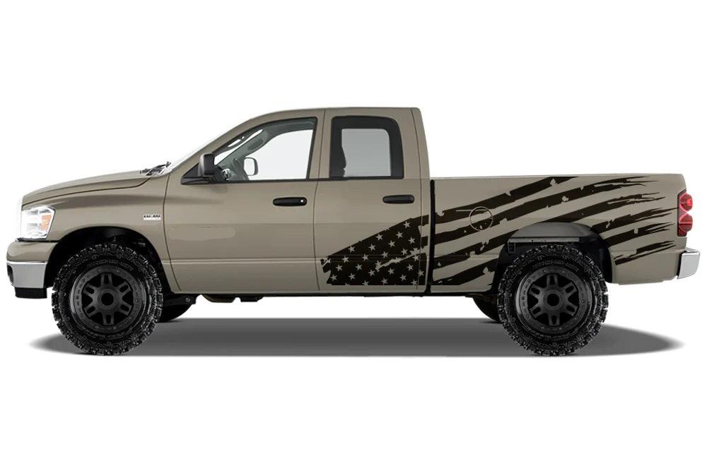 Dodge Ram US Flag Side Decals (Pair) : Vinyl Graphics Kit Fits (2002-2008)