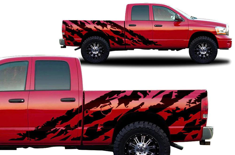       dodge_ram_1500_2500_2002-2008_custom_vinyl_wrap_sDodge Ram Half Side Shred Decals (Pair) : Vinyl Graphics Kit Fits (2002-2008)ide_shredded_bed_decal_kit_black