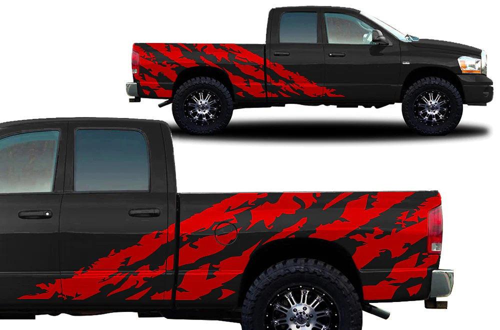 Dodge Ram Half Side Shred Decals (Pair) : Vinyl Graphics Kit Fits (2002-2008)
