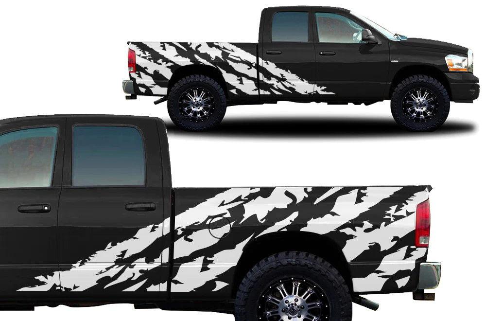 Dodge Ram Half Side Shred Decals (Pair) : Vinyl Graphics Kit Fits (2002-2008)