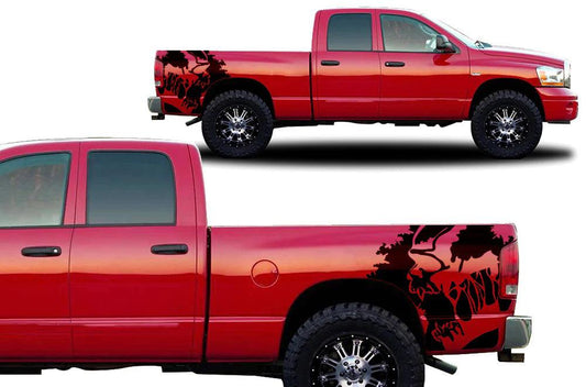 Dodge Ram Screaming Skull Bed Decals (Pair) : Vinyl Graphics Kit Fits (2002-2008)