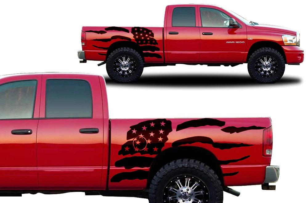 Dodge Ram US Flag Bed Decals (Pair) : Vinyl Graphics Kit Fits (2002-2008)