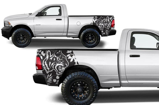 Dodge Ram Tiger Bed Decals (Pair) : Vinyl Graphics Kit Fits (2009-2018)