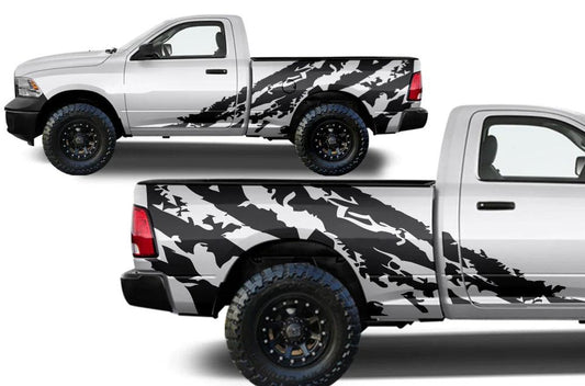 Dodge Ram Half Side Shredded Decals (Pair) : Vinyl Graphics Kit Fits (2009-2018)