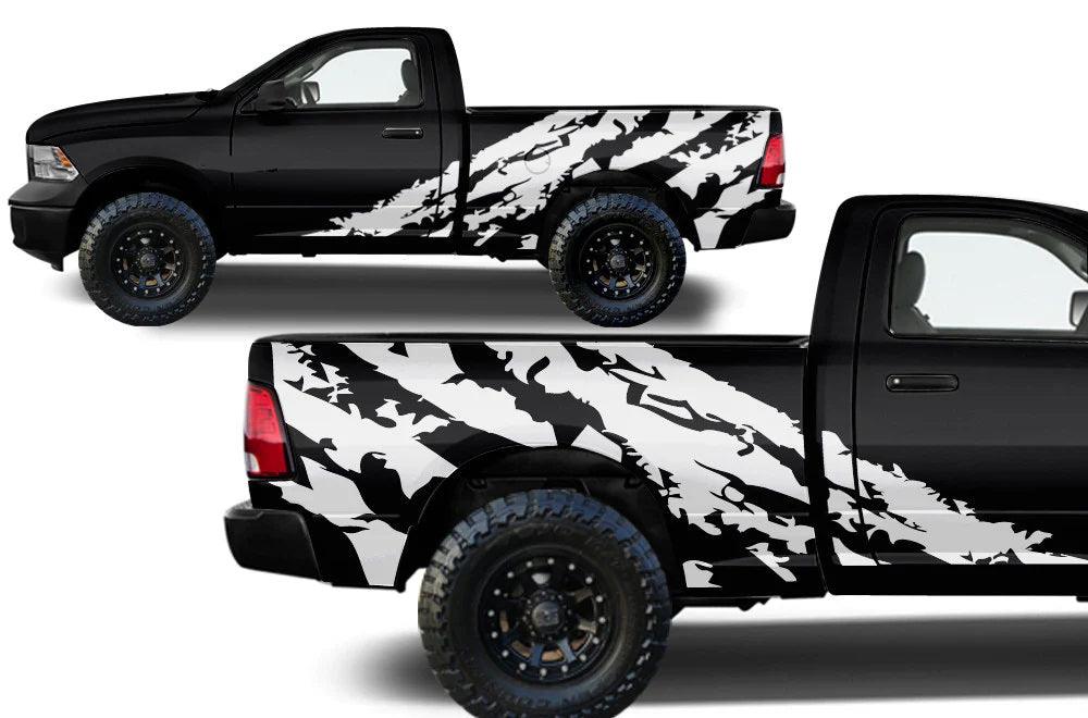 Dodge Ram Half Side Shredded Decals (Pair) : Vinyl Graphics Kit Fits (2009-2018)