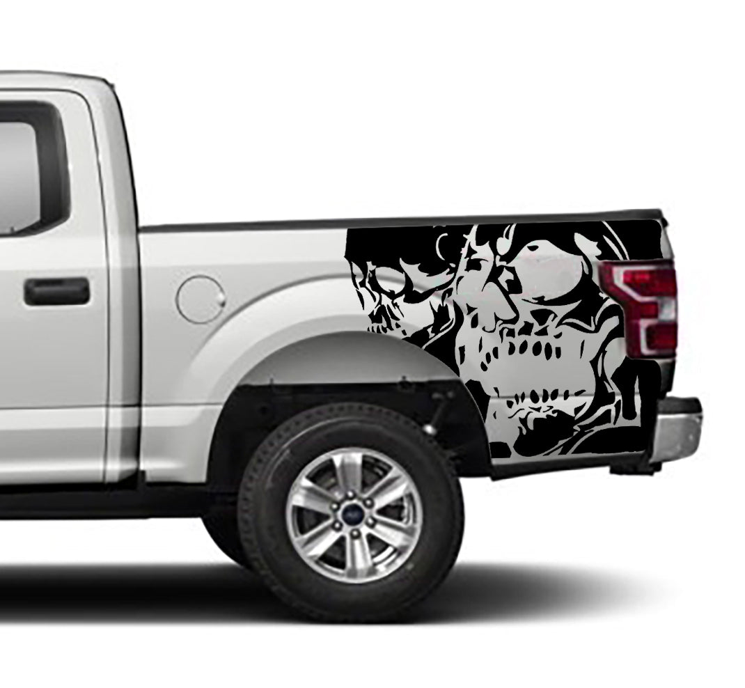 Ford F-150 Double skull Bed Decals (Pair) : Vinyl Graphics Kit Fits (2015-2020)