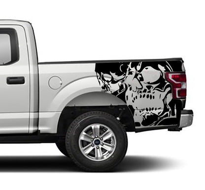 Ford F-150 Double skull Bed Decals (Pair) : Vinyl Graphics Kit Fits (2015-2020)