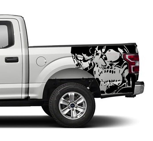 Ford F-150 Double skull Bed Decals (Pair) : Vinyl Graphics Kit Fits (2015-2020)