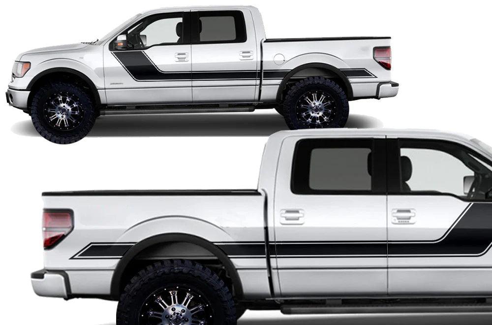 Ford F-150 Hockey Side Stripes Decals (Pair) : Vinyl Graphics Kit Fits (2009-2014)