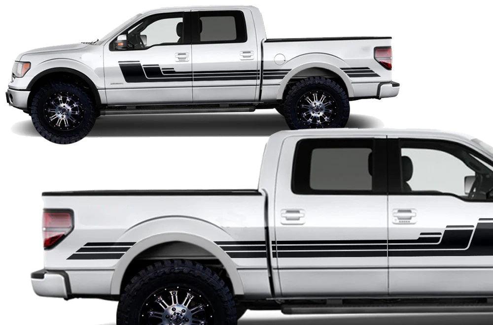 Ford F-150 Rally Stripes Side Decals (Pair) : Vinyl Graphics Kit Fits (2009-2014)