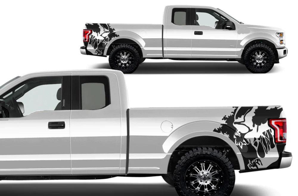 Ford F-150 Scream Skull Bed Decals (Pair) : Vinyl Graphics Kit Fits (2015-2020)