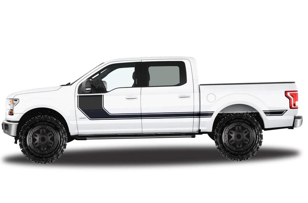 Ford F-150 Hockey Rally Stripes Decals (Pair) : Vinyl Graphics Kit Fits (2015-2020)