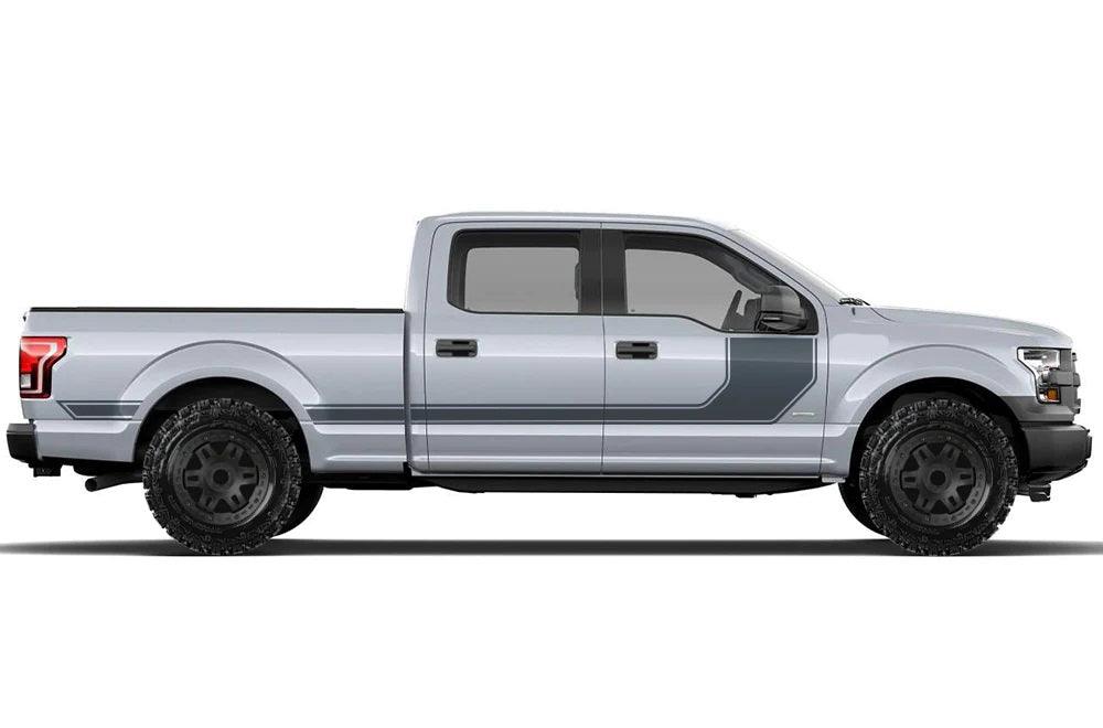Ford F-150 SuperCrew (2015-2020) | Custom Decals, Graphics and Stickers - Hocky Rally Stripes Kit - Jkprostickers