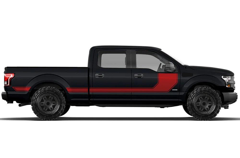 Ford F-150 SuperCrew (2015-2020) | Custom Decals, Graphics and Stickers - Hocky Rally Stripes Kit - Jkprostickers