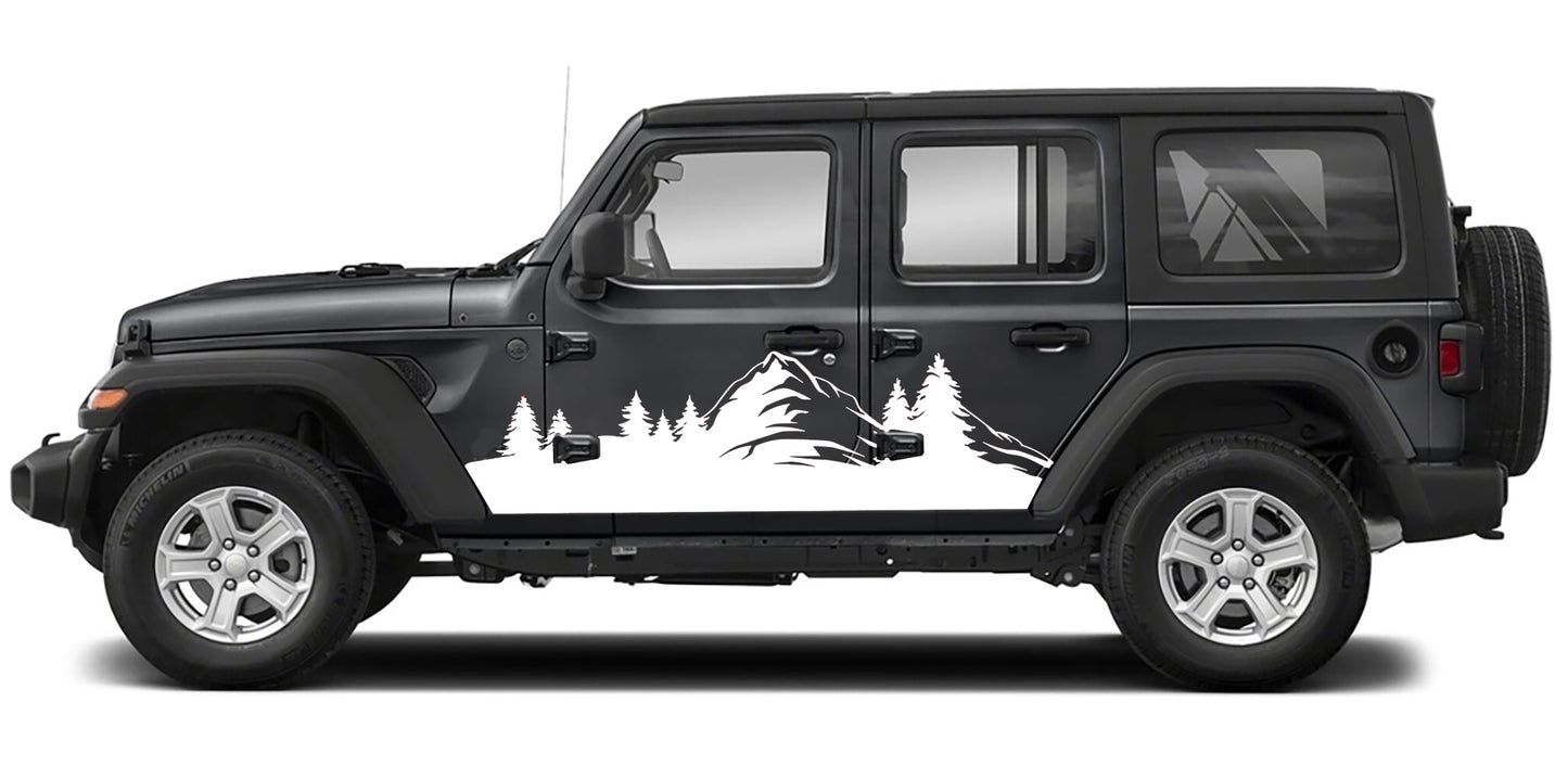 Forest Adventure Mountain side graphics white for jeep wrangler jl