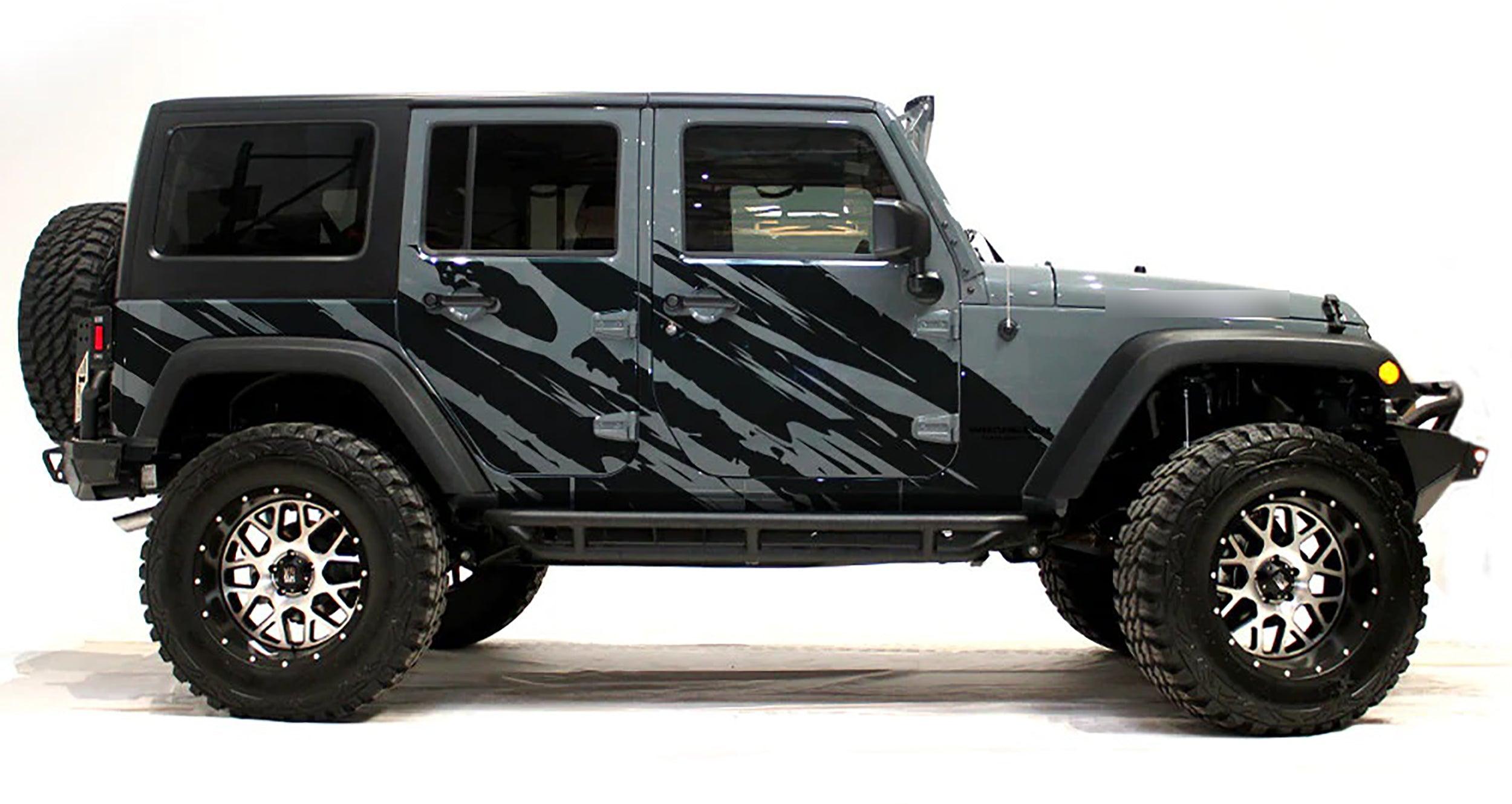    jeep_wrangler_2007-2022_custom_vinyl_wrap_shred_style_side_decal_kit_black